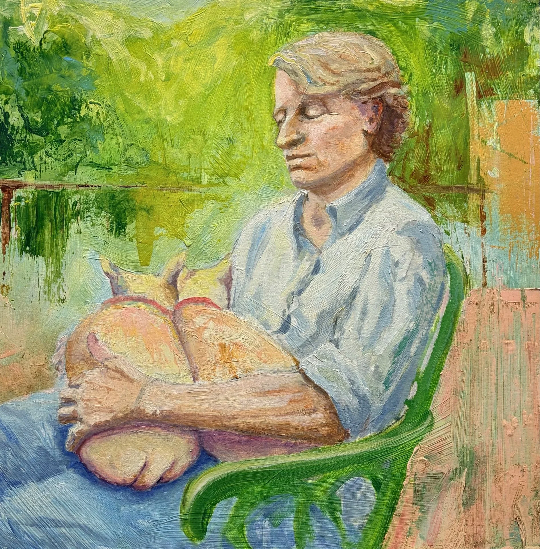 Kelley Berg  Happy Place, 2025, oil paint, 16" x 16" x 1.5"