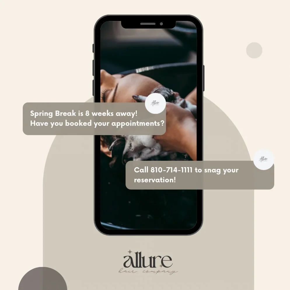 S P R I N G  B R E A K ☀️ is 8 weeks away! (For local grade schools) 

Make sure your snagging your hair, skin and nail reservations to get you vacation/staycation ready! A friendly reminder we may have some stylists/nail/skin technicians on vacation