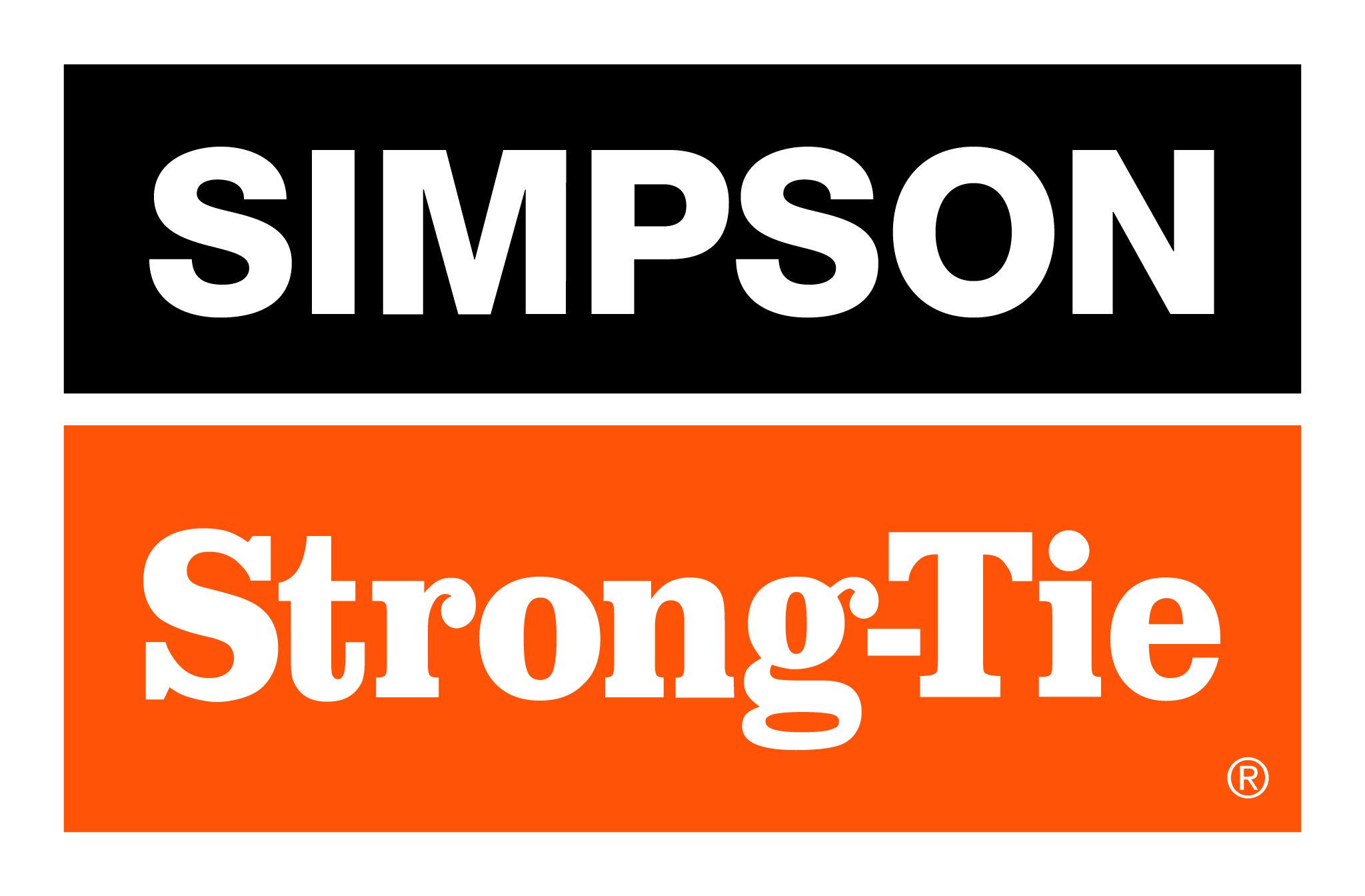 Logo with black rectangle at top containing the white text 'SIMPSON' and an orange rectangle at bottom containing the white text 'Strong-Tie'.