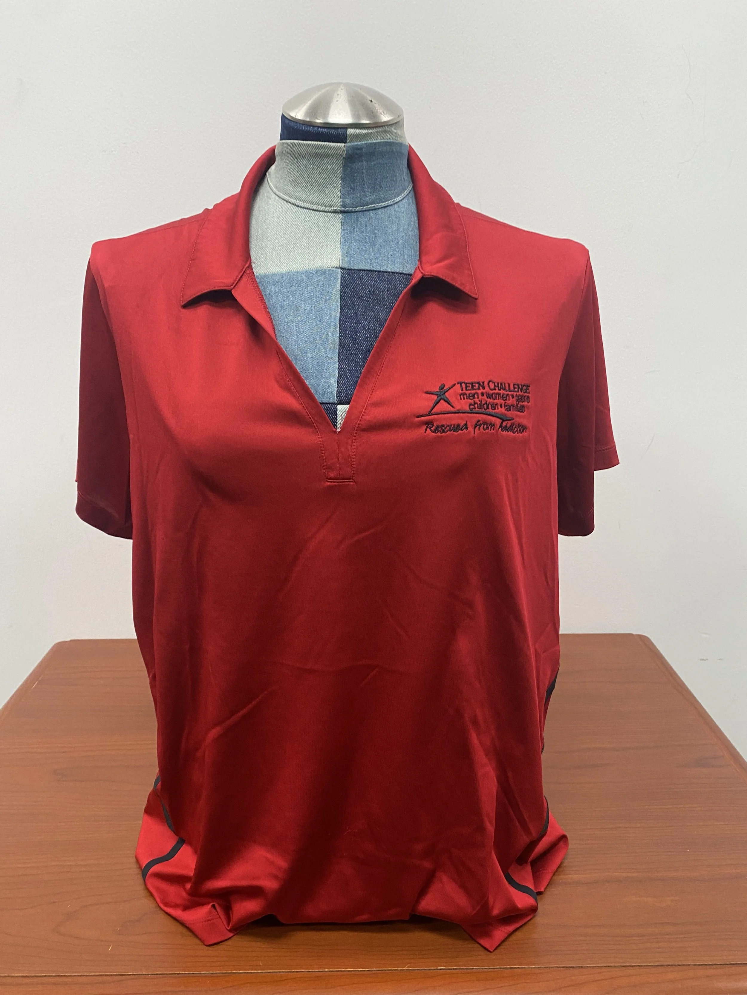 Red with Black trim Ladies Buttonless V-neck TC Polo