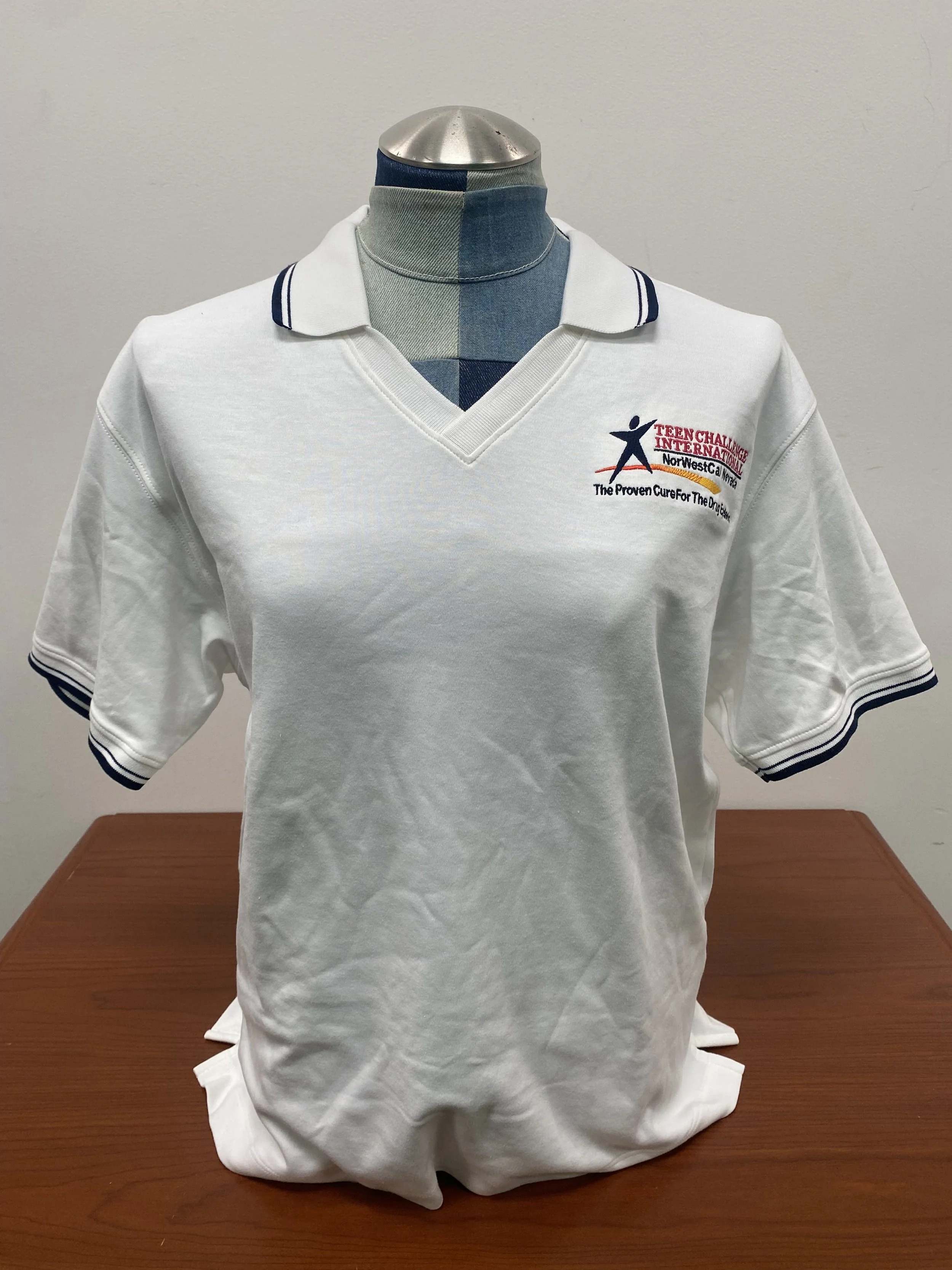 White with Black trim V-neck TC Polo