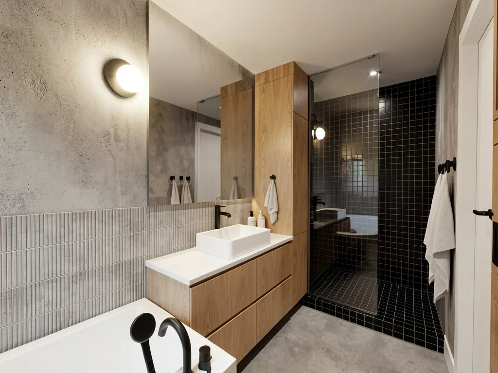 De retour en studio apr&egrave;s un magnifique cong&eacute; de maternit&eacute;. ✨ Pr&ecirc;te &agrave; cr&eacute;er de nouveaux espaces, comme cette salle de bain r&eacute;alis&eacute;e il y a d&eacute;j&agrave; deux ans, mais dont le m&eacute;lange