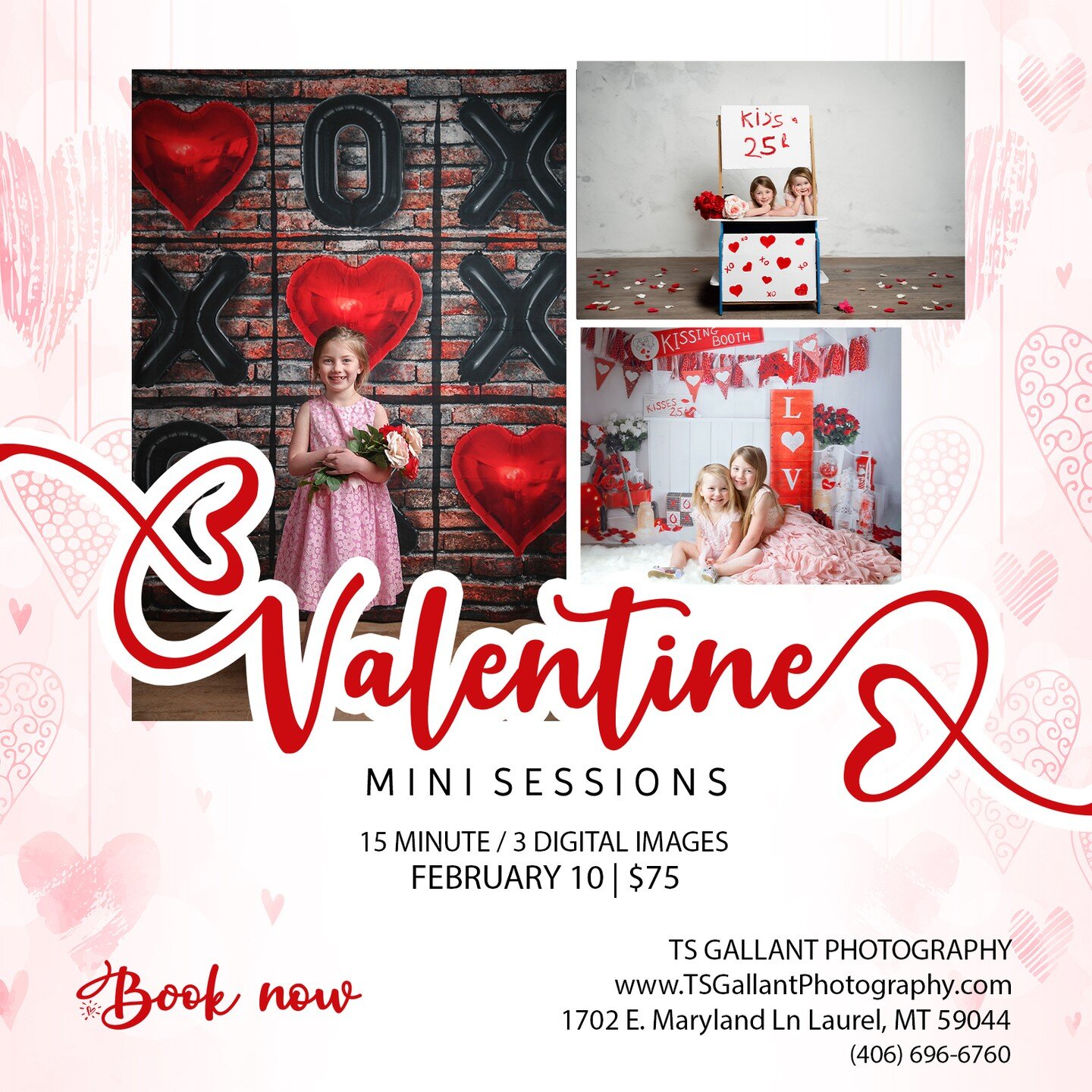 Bring your kids, bring your boyfriend or girlfriend, bring your spouse, bring your family, bring your BFF or bring your dog for an adorable little Valentine's mini session. I will have at least these three sets and will photograph on each.

One day o