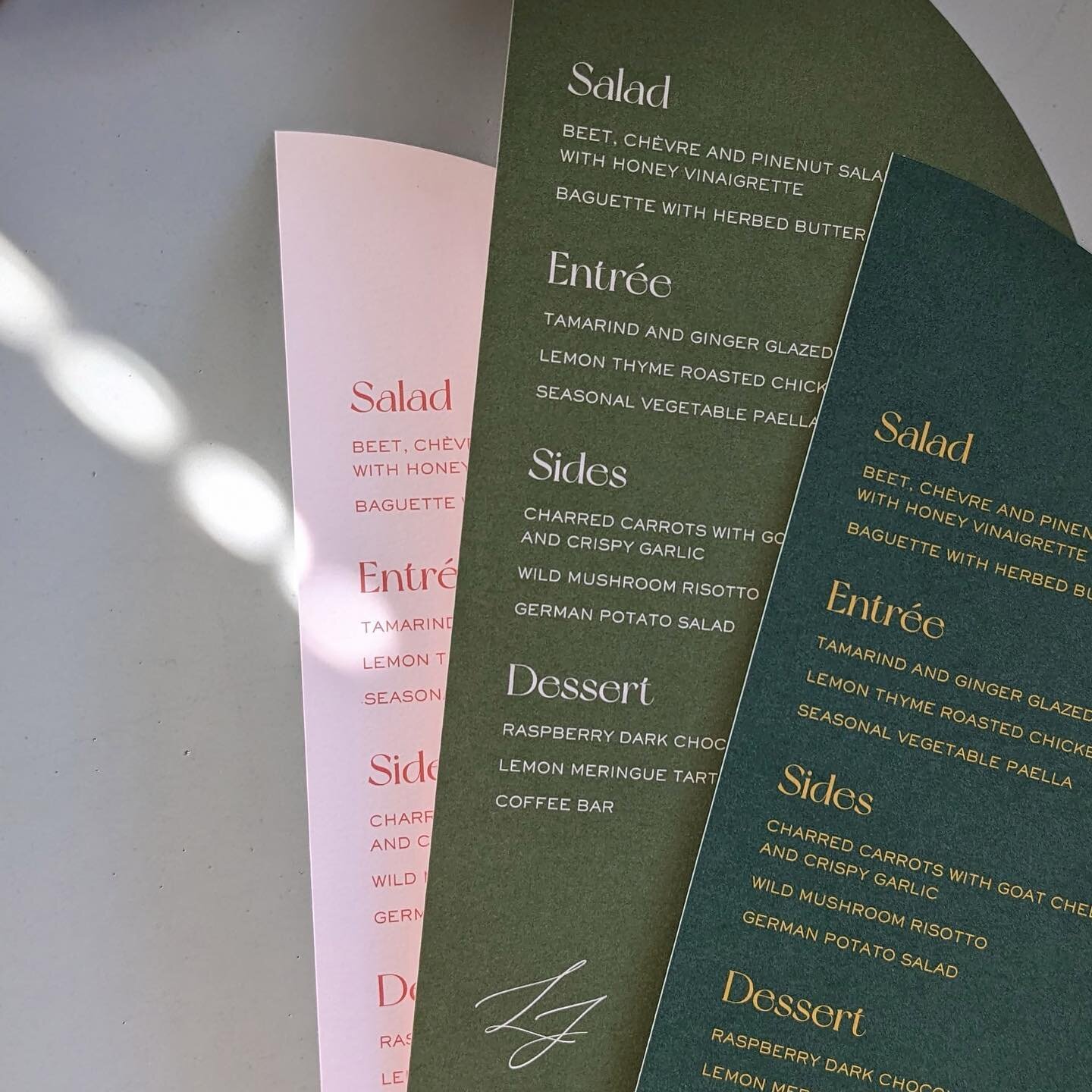 I just listed these new half moon menus on Etsy, and&hellip; I love them. Which color combo is your favorite?
🩷❤️ or 💚🤍 or 💚💛

There&rsquo;s a link to my Etsy shop in my bio, or you can contact me for a quote!
 

 
 
 
 
 

#weddingmenus
#weddin