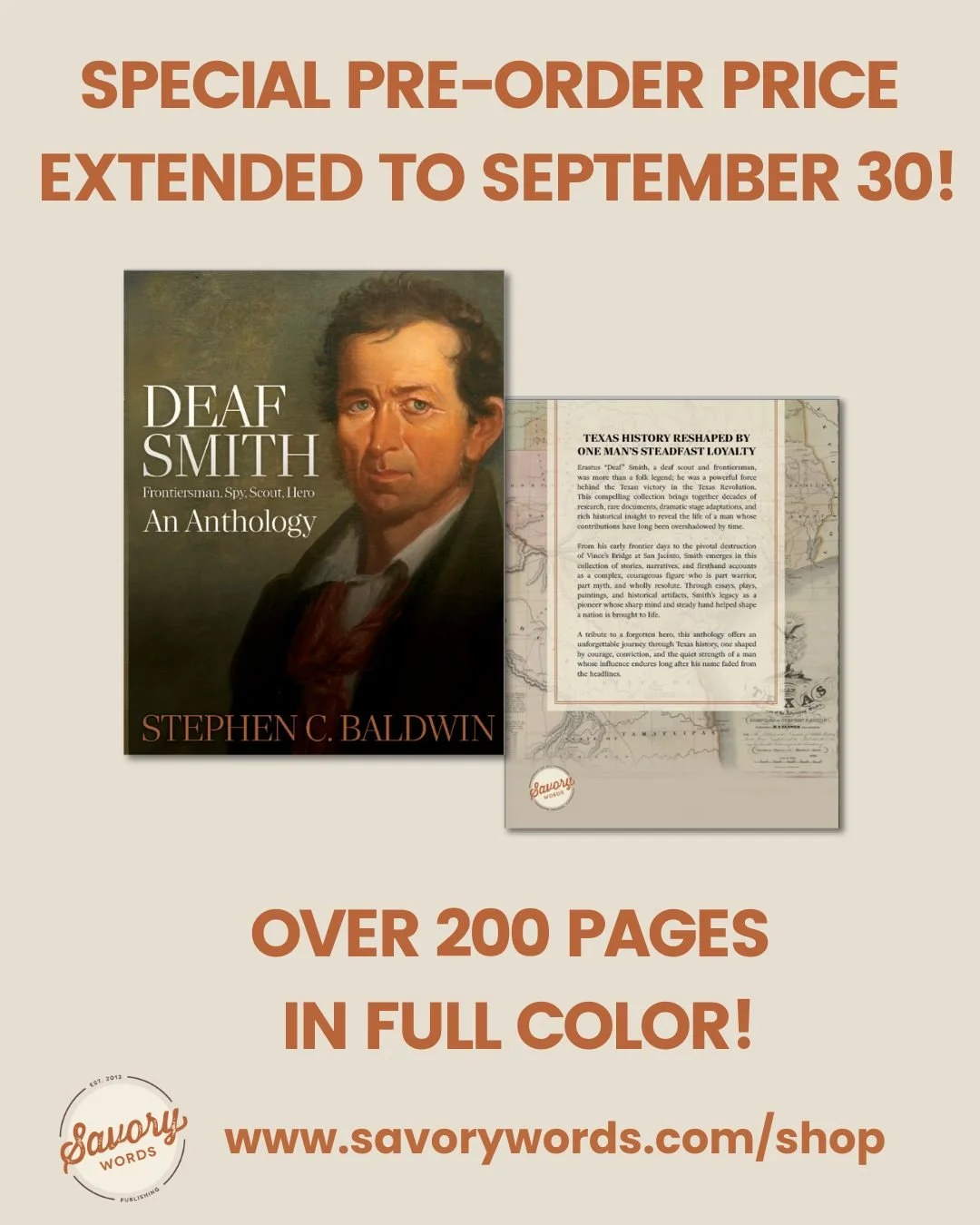 We've extended our special pre-order price until September 30 due to great demand! 

This first-of-its-kind anthology brings together the many carefully researched and written articles and stories about Erastus &quot;Deaf&quot; Smith, a frontiersman,