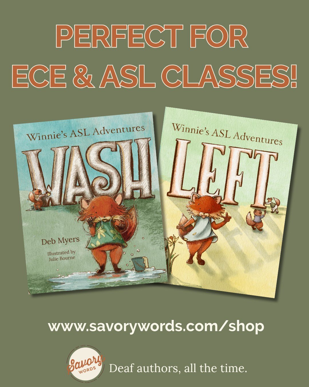 Join Winnie and her grandma as they go on adventures! 

Our wildly popular children's books, WASH and LEFT, feature the spunky Winnie, who helps her grandma around the house in WASH and goes on a trip to the bakery in LEFT. Each book features beautif