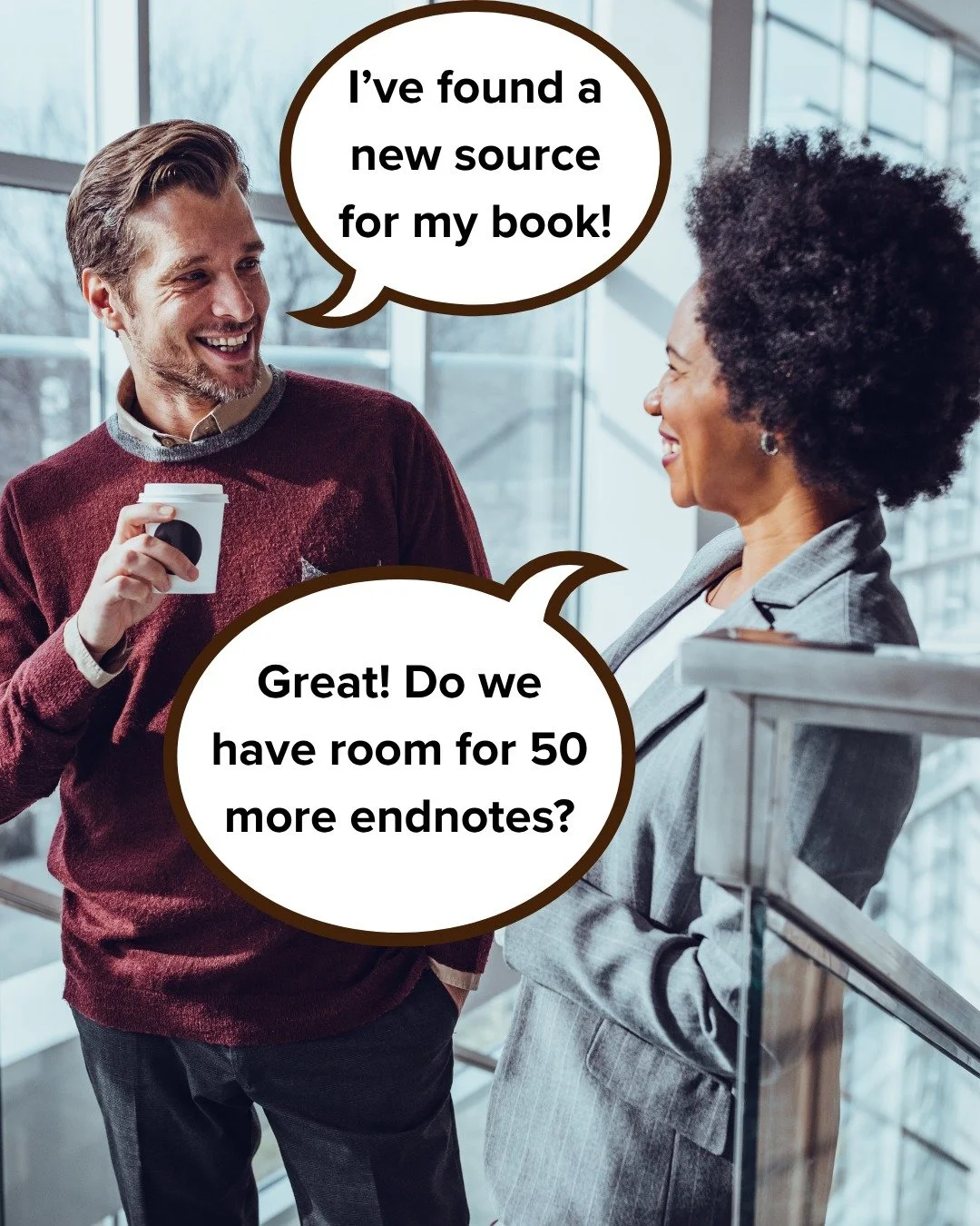 What it really is like behind the scenes with books requiring citations and sources.  Happy weekend!

ID: A white male with brown hair and a neatly trimmed beard wears a red sweater and black pants, and has a drink (likely coffee) in his hand. He is 