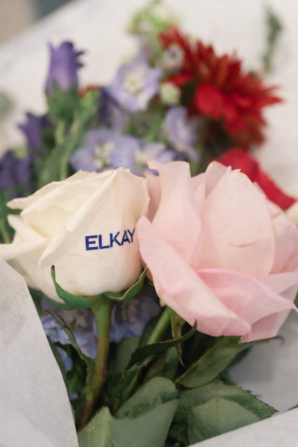 Branded rose for a flower bar bouquet.