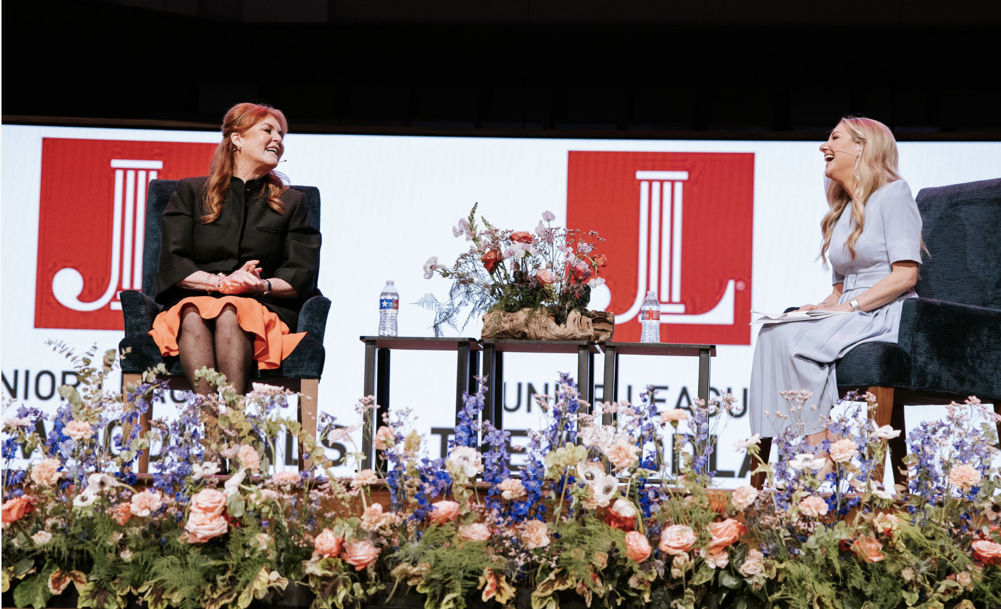 Floral design for a Junior League of The Woodlands speaker event, styled to complement the venue and elevate the guest experience.