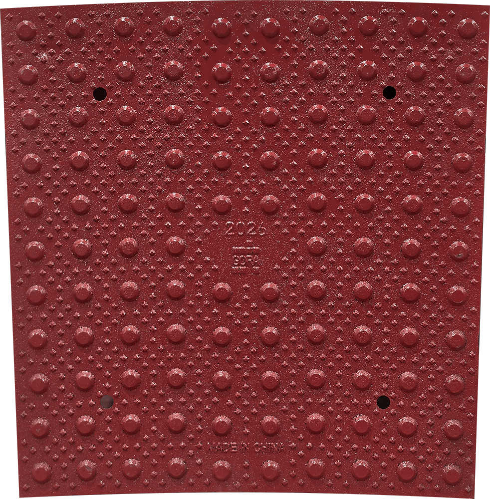 Product close-up of the GORA R30' (9,144mm) brick red steel radial plate.