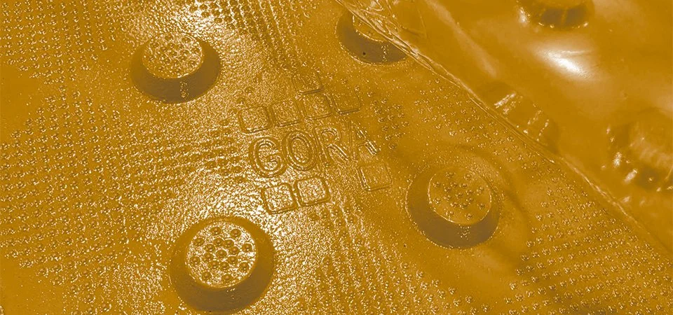 Close-up of a GORA 24x24" safety yellow fiberglass tactile plate.