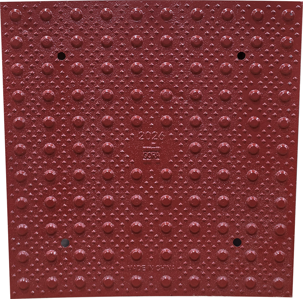 Product close-up of the GORA R35' (10,668mm) brick red steel radial plate.