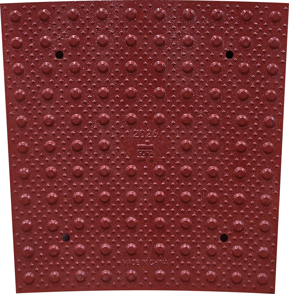 Product close-up of the GORA R20' (6,096mm) brick red steel radial plate.