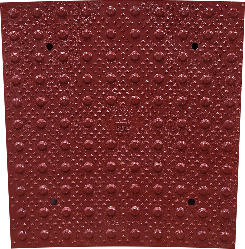 Product close-up of the GORA R25' (7,620mm) brick red steel radial plate.