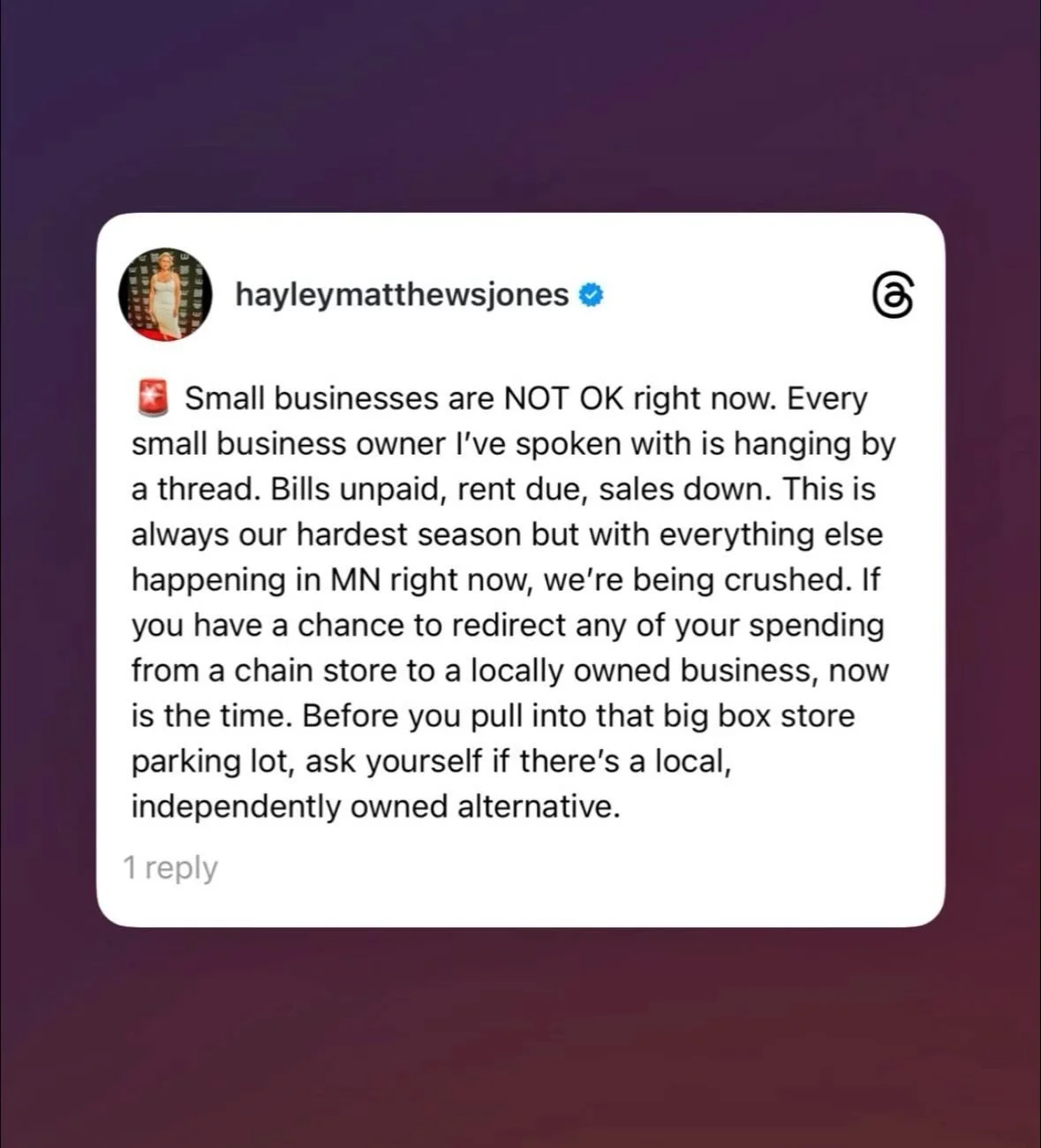 🚨Consider this a call to action. The Minnesota small business community is being hit HARD right now. ICE is terrorizing our neighborhoods, there&rsquo;s general economic uncertainty, costs up and sales down across the board. BUT I refuse to be hopel