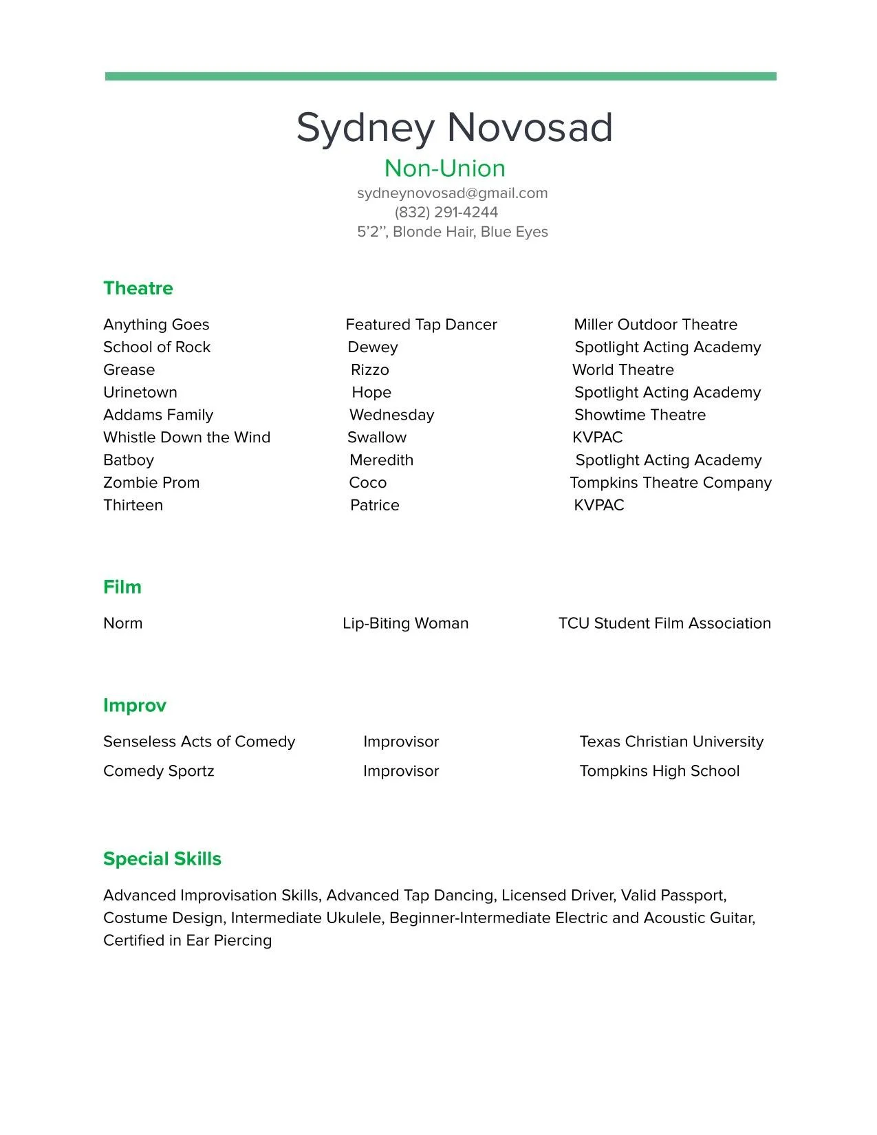 Headshot and Resume Sydney Novosad - Sydney Novosad Resume (1) (1) 