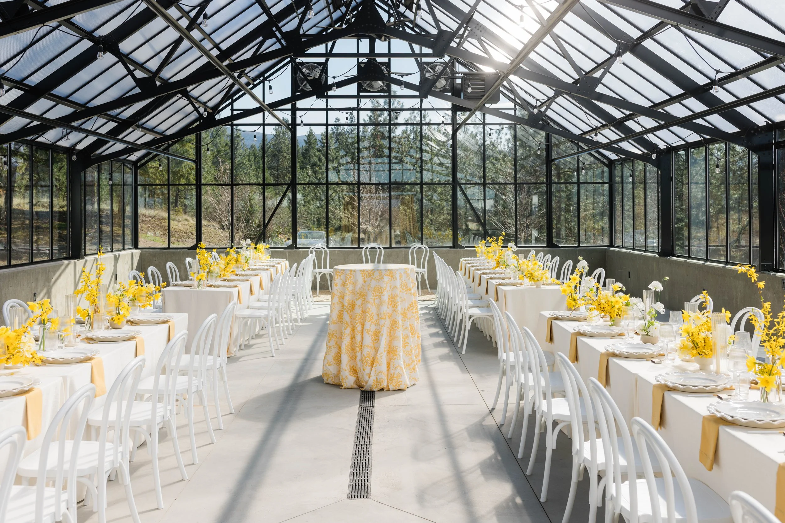 romantic okanagan wedding in a greenhouse with yellow design