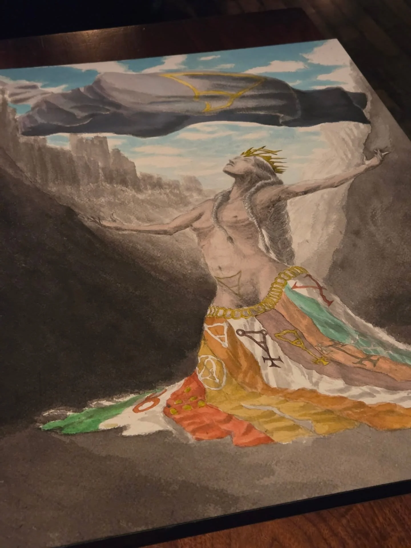 Thinking on '#186 - De Terre' 
Kind of miss using the watercolor block
I drew this once upon a time, but never set to painting her. 
Managed to fix a few things and got about halfway through the paint tonight.

 Pretty good, I think.

#art #wipart #p