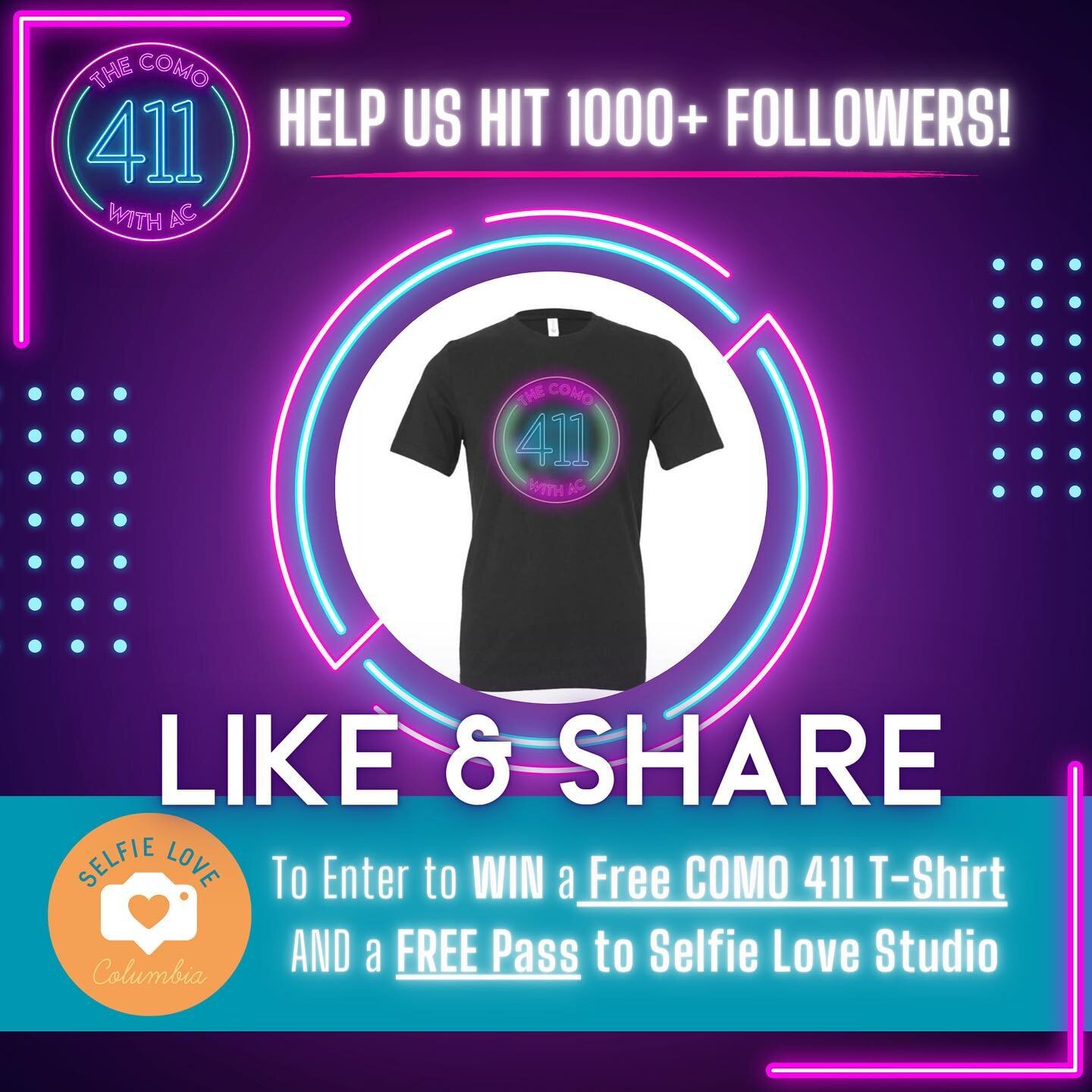 🙌Help us hit 1000+ followers &amp; you may 🏆WIN a COMO 411 T-Shirt👕AND a 🎟️Pass to @selfielovecomo 📸with just a click! We are SOooooo close to hitting 1000 followers! 

👍Share this post and like our page to get entered to WIN this prize pack!🌟