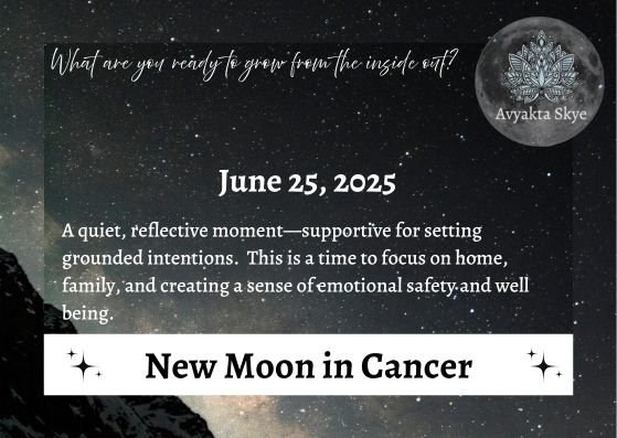 🌑 New Moon in Cancer
A soft cosmic reset calling you inward. This moon supports emotional safety, nurturing roots, and setting grounded intentions.
Create space for what nourishes you&mdash;especially around home and family. Let stillness be your st