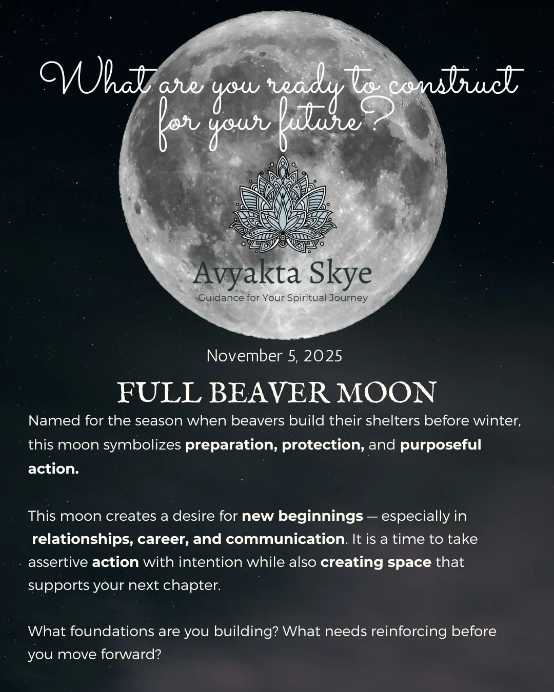 🛠 Beaver Moon in Aries
Symbolizing preparation and power, this supermoon invites you to build what you need before winter sets in.
Feel the Aries fire fueling new beginnings, courage, and proactive energy &mdash; especially in relationships, career,