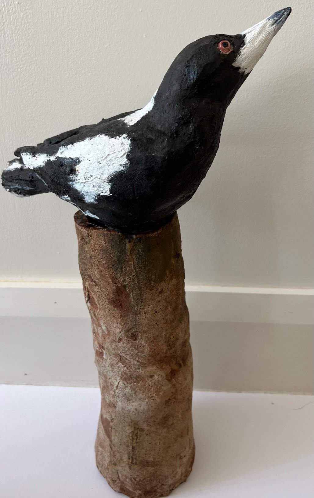 ‘Magpie on large Tree Stump’ H 41 cm $300