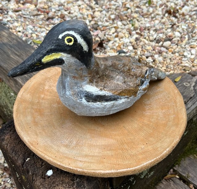 ‘Beach Stone Curlew sitting on a ceramic plate’
W 17 cm x H 17 cm.
With or without out plate $350