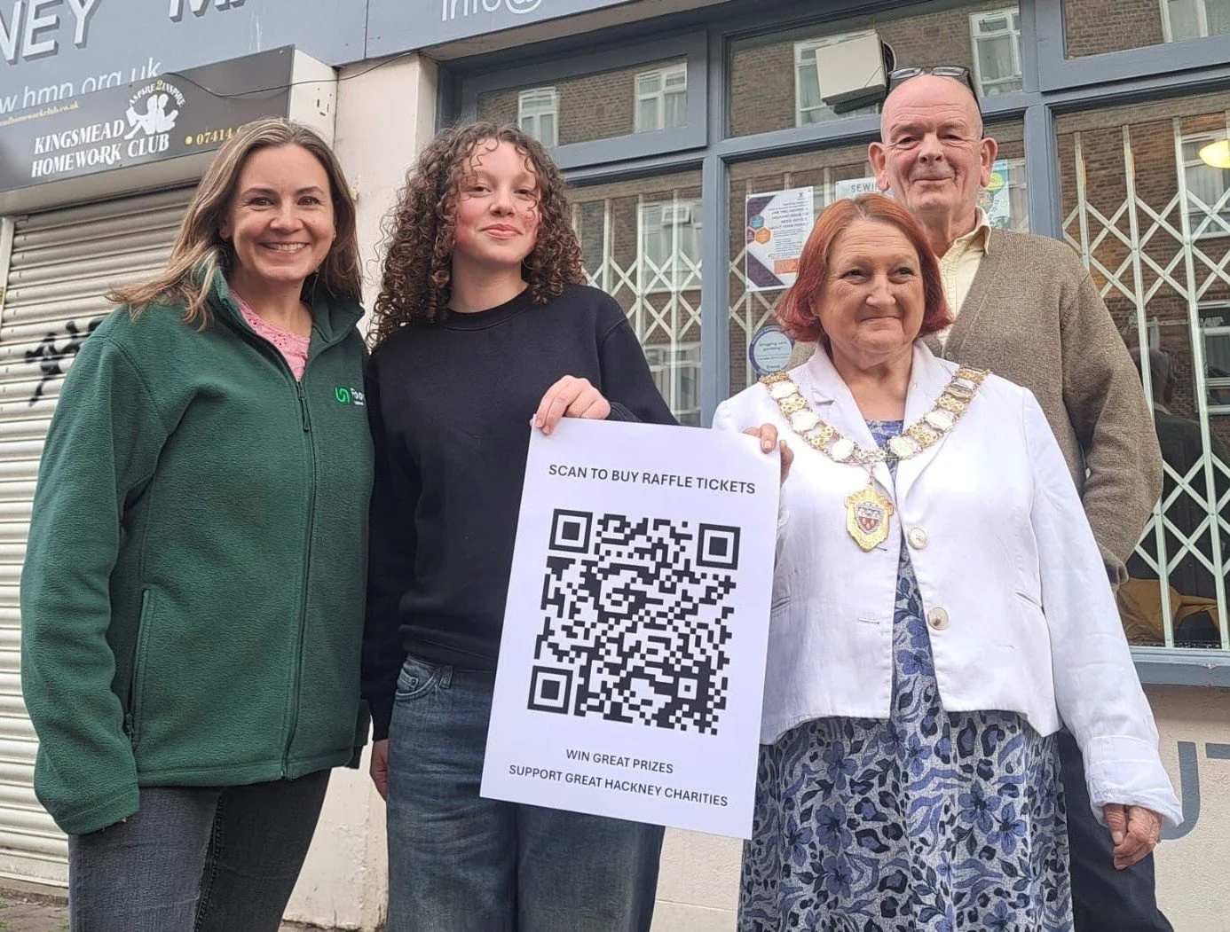 Launching her charity raffle, Neve Evans, pictured here with Jenna Fansa, Sharon Patrick and Gary Burgess
