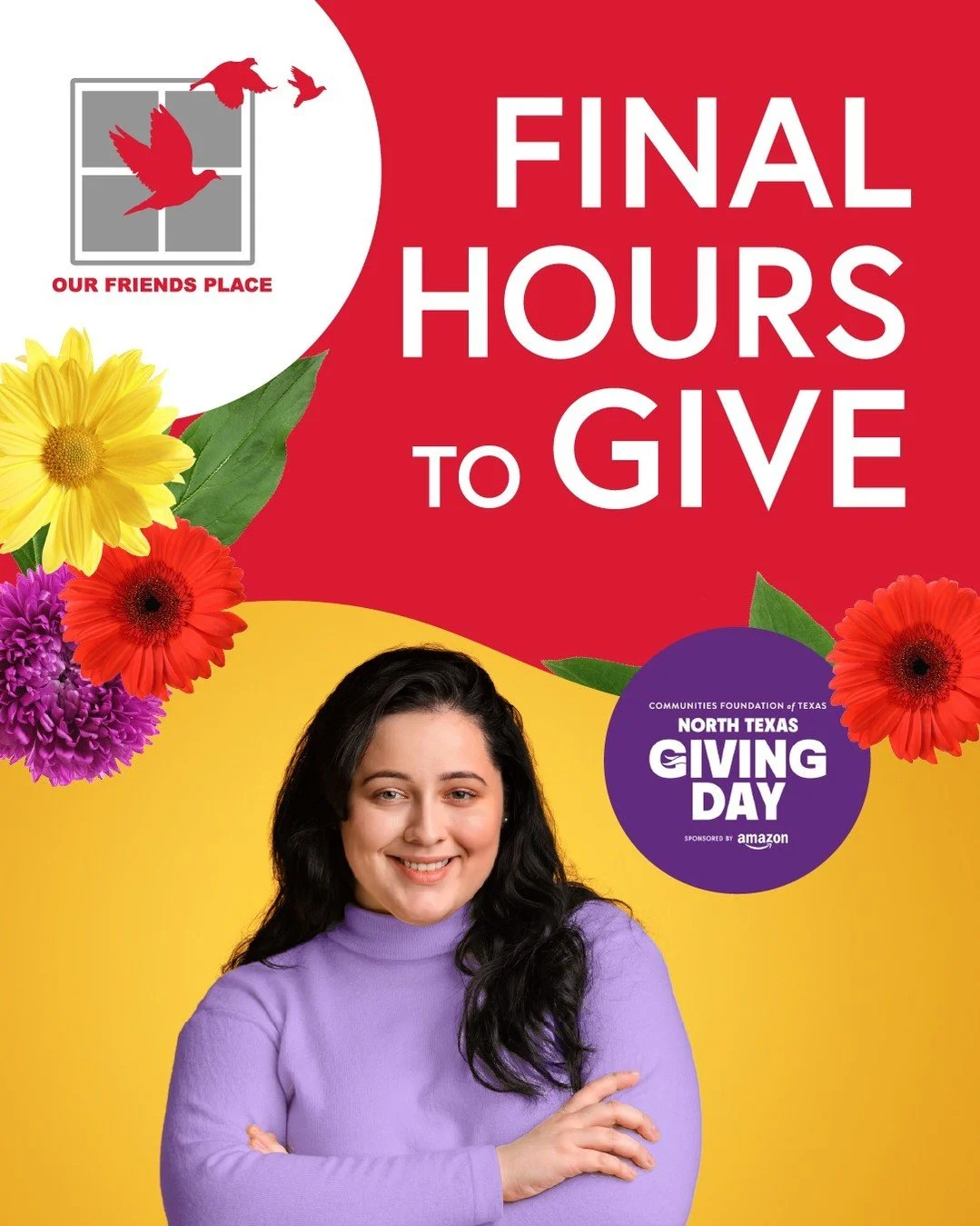 Final Hours to Give!

There&rsquo;s still time to make a difference! Every donation &mdash; big or small &mdash; empowers young women at Our Friends Place to build independent, successful futures.

Give Now: https://www.northtexasgivingday.org/organi