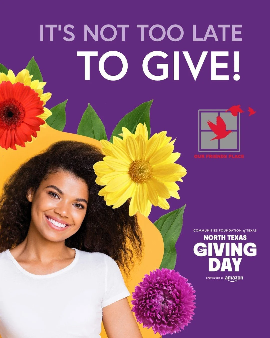 Thank you for your support!

Because of YOU, North Texas Giving Day has been filled with generosity and impact for the young women of Our Friends Place.

And it&rsquo;s not too late to give!

Our NTXGD site accepts donations year-round, and for a lim