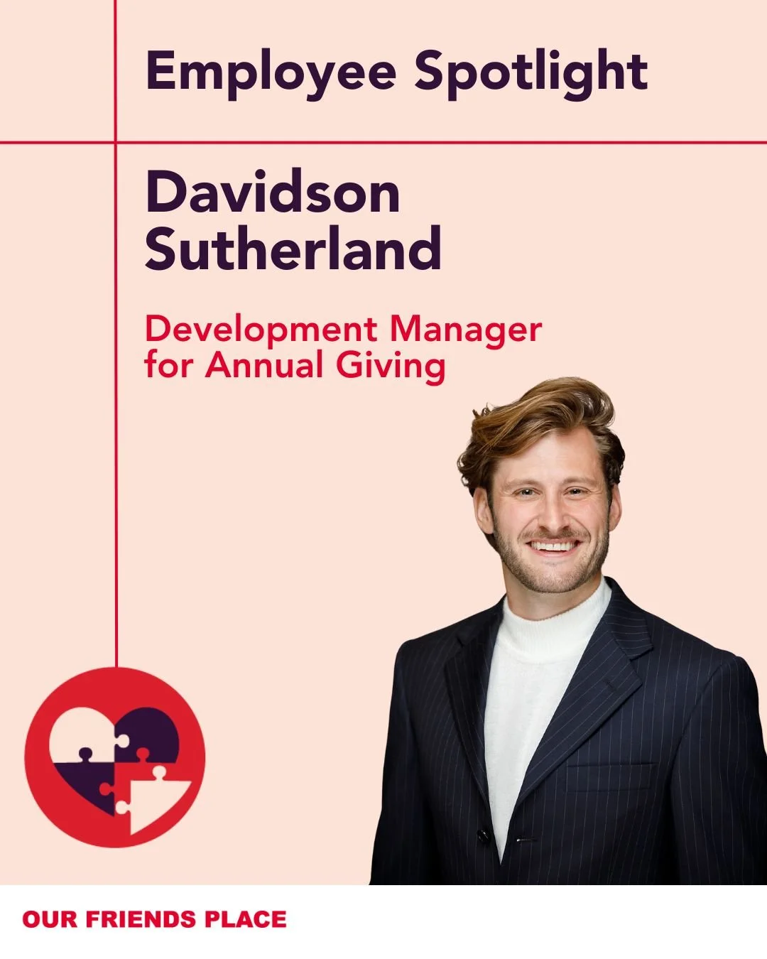 🌟Employee Spotlight: Rev. Davidson Sutherland! 🌟

This month, we&rsquo;re proud to highlight one of our dedicated team members, Davidson, who leads our Annual Giving efforts as Development Manager at Our Friends Place.💜

From cultivating community