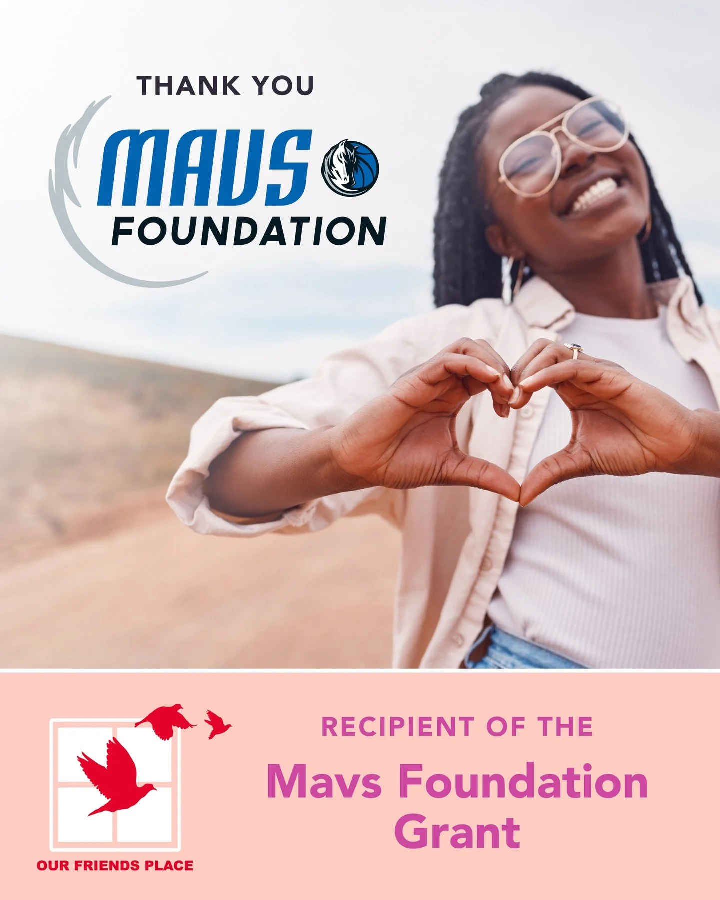 💙 BIG NEWS for Our Friends Place! 💙

We are incredibly honored and excited to announce that Our Friends Place has been selected as a $50,000 grant recipient for the 2025&ndash;2026 year through the Mavs Foundation!

This generous investment in our 