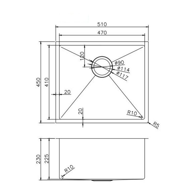 Brushed Gold 510x450x230mm 1.2mm Handmade Top:Undermount Single Bowl Kitchen:Laundry Sink twm5_size_1.jpeg