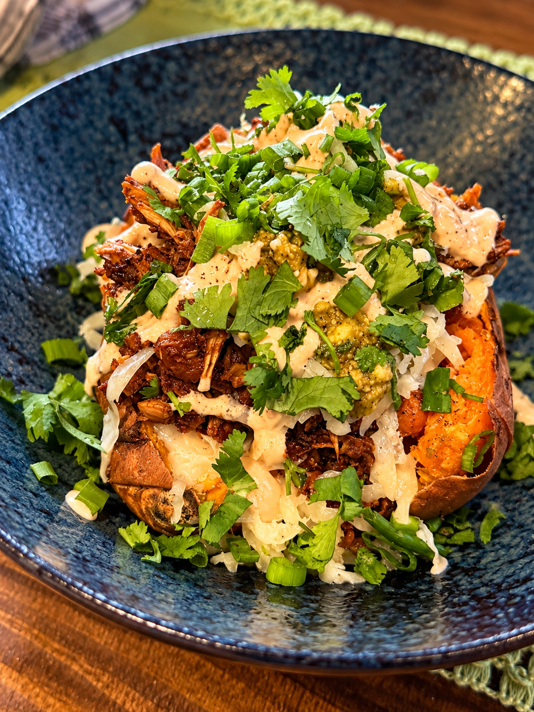 A Hot Mess Worth Making: Smoky Jackfruit Barbacoa Stuffed Sweet Potatoes