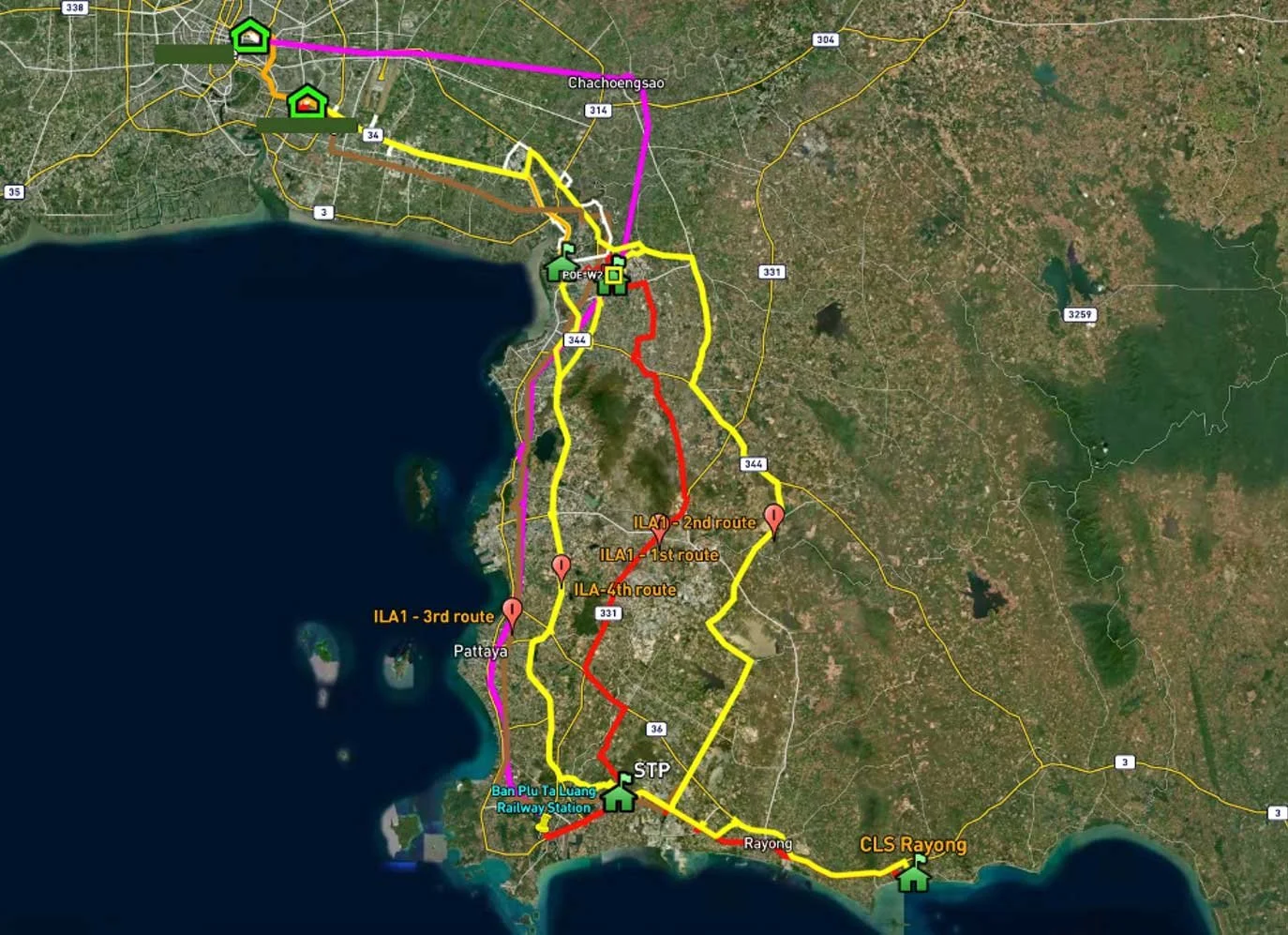 Map of Pattaya, Thailand, showing data connectivity of the area.