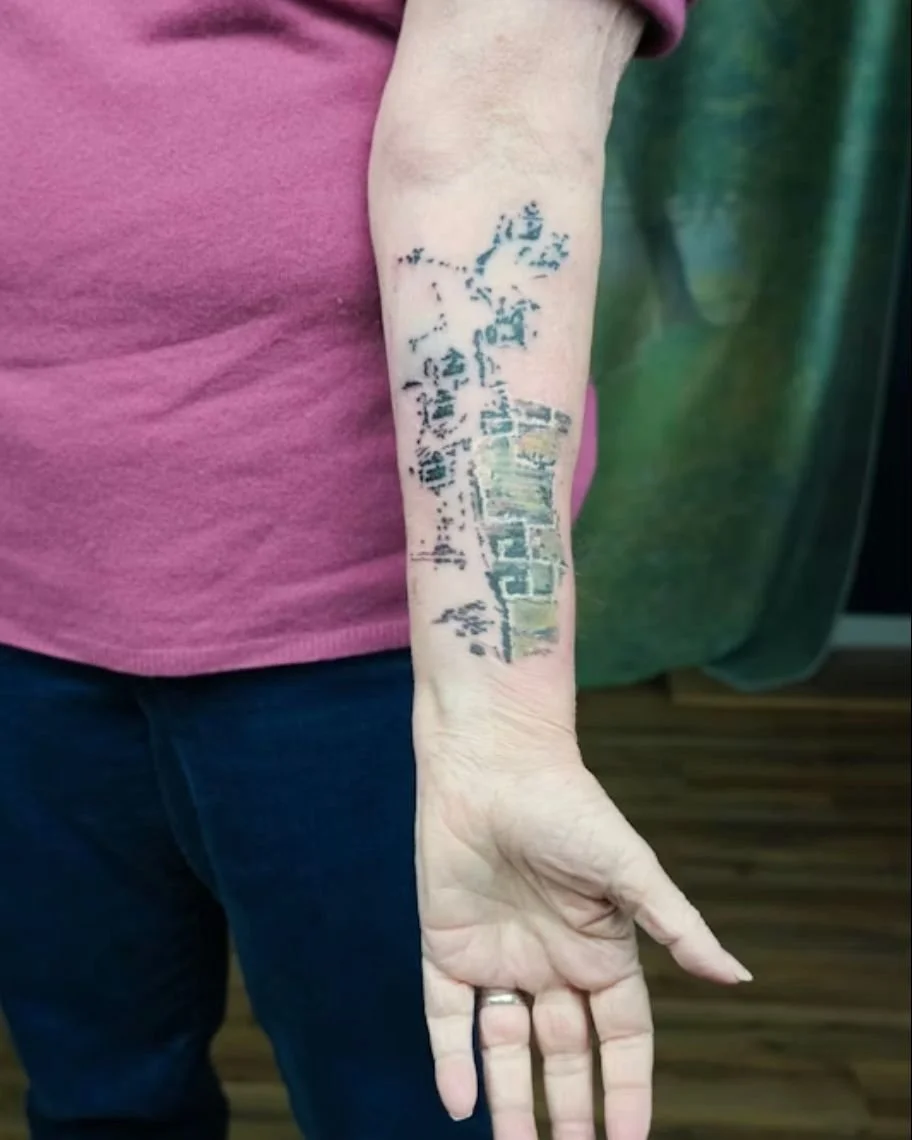 Some tattoos are portraits of people. This one is a portrait of a place.🏔️

She came to me wanting to carry a piece of Ireland on her skin. Not a shamrock, not a clover. The actual ruins of a village devastated by the famine, recreated from an aeria