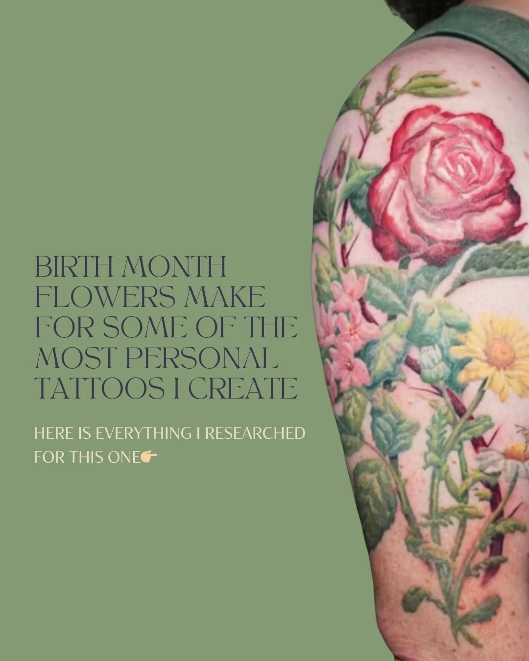 Birth month flowers make for some of the most personal tattoos I create, and this one is a perfect example.🌸

Every flower Tina chose represents a different family member. Each one researched for accuracy, drawn exactly as it looks in nature, and ch