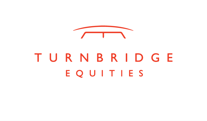 Logo for Turnbridge Equities featuring a stylized red arch and text.