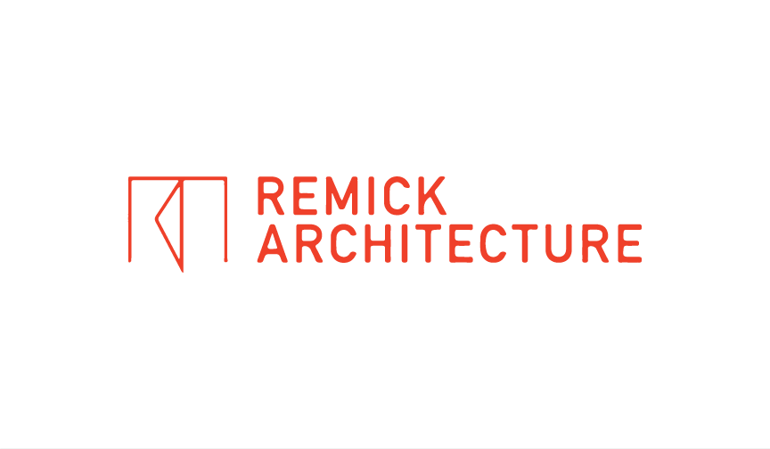 Remick Architecture logo with stylized 'R' and architecture text in red.