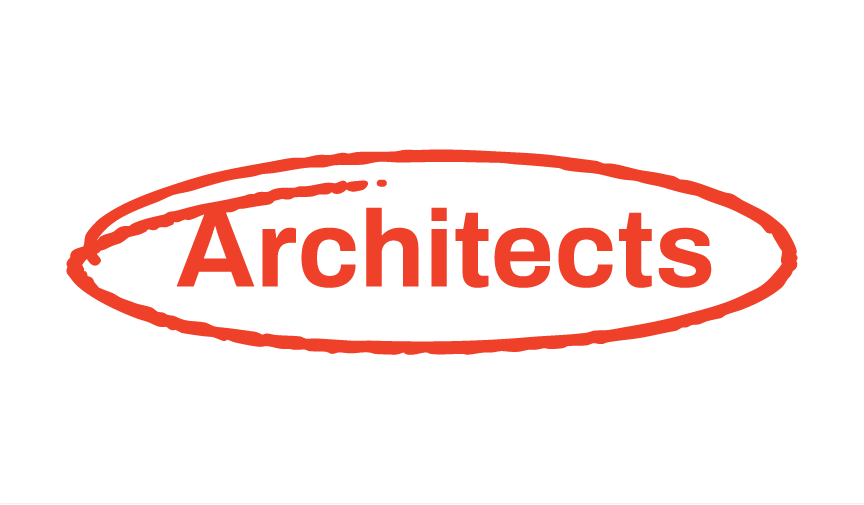 The word 'Architects' in red font, encircled by a red, roughly drawn oval shape, on a black background.