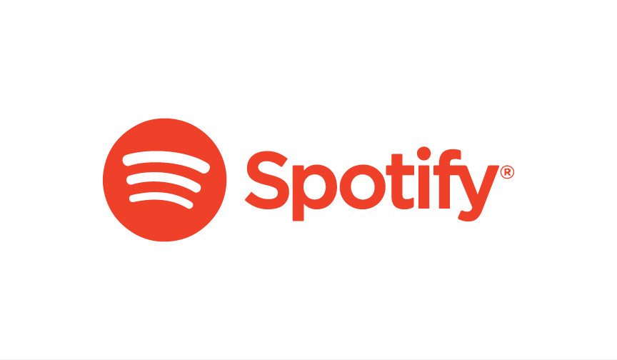 Spotify logo with red circle icon and black background.