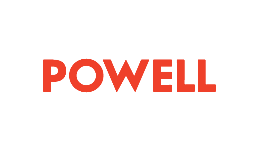 Text in red and black reading "Powell" with the red text being larger and the black text smaller.
