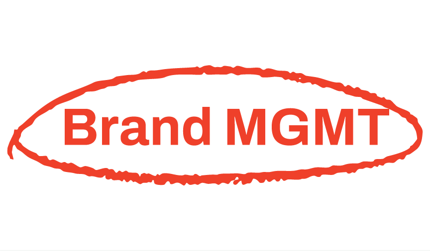 Red circle outline surrounding the text 'Brand MGMT' in bold, red font.