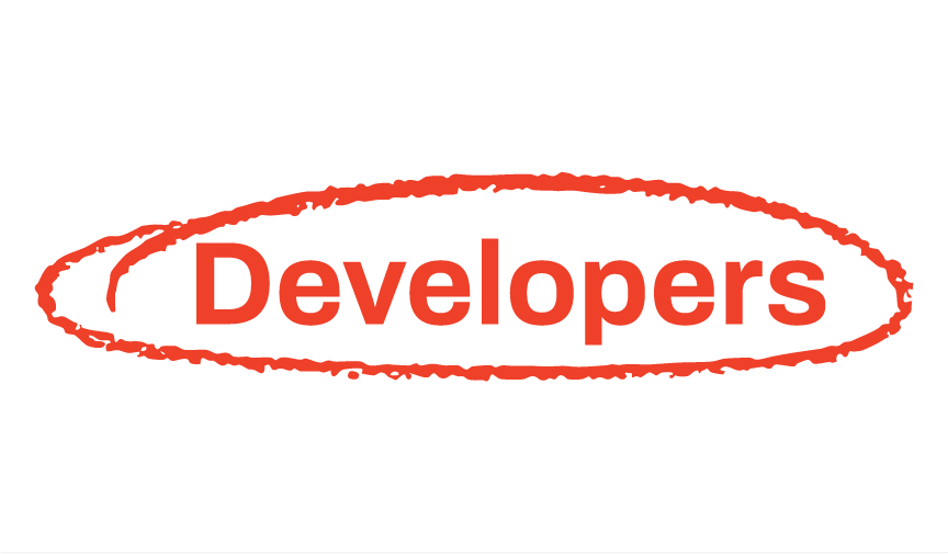 Red text that says 'Developers' with a red, rough oval underline and circle around the text.
