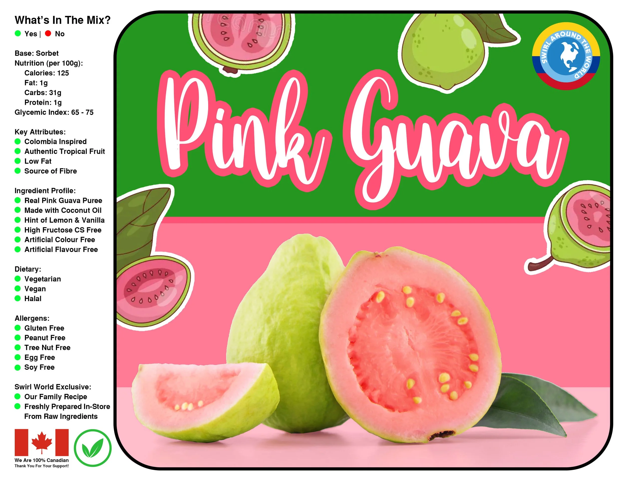 Swirl World Pink Guava flavour label and nutritional information