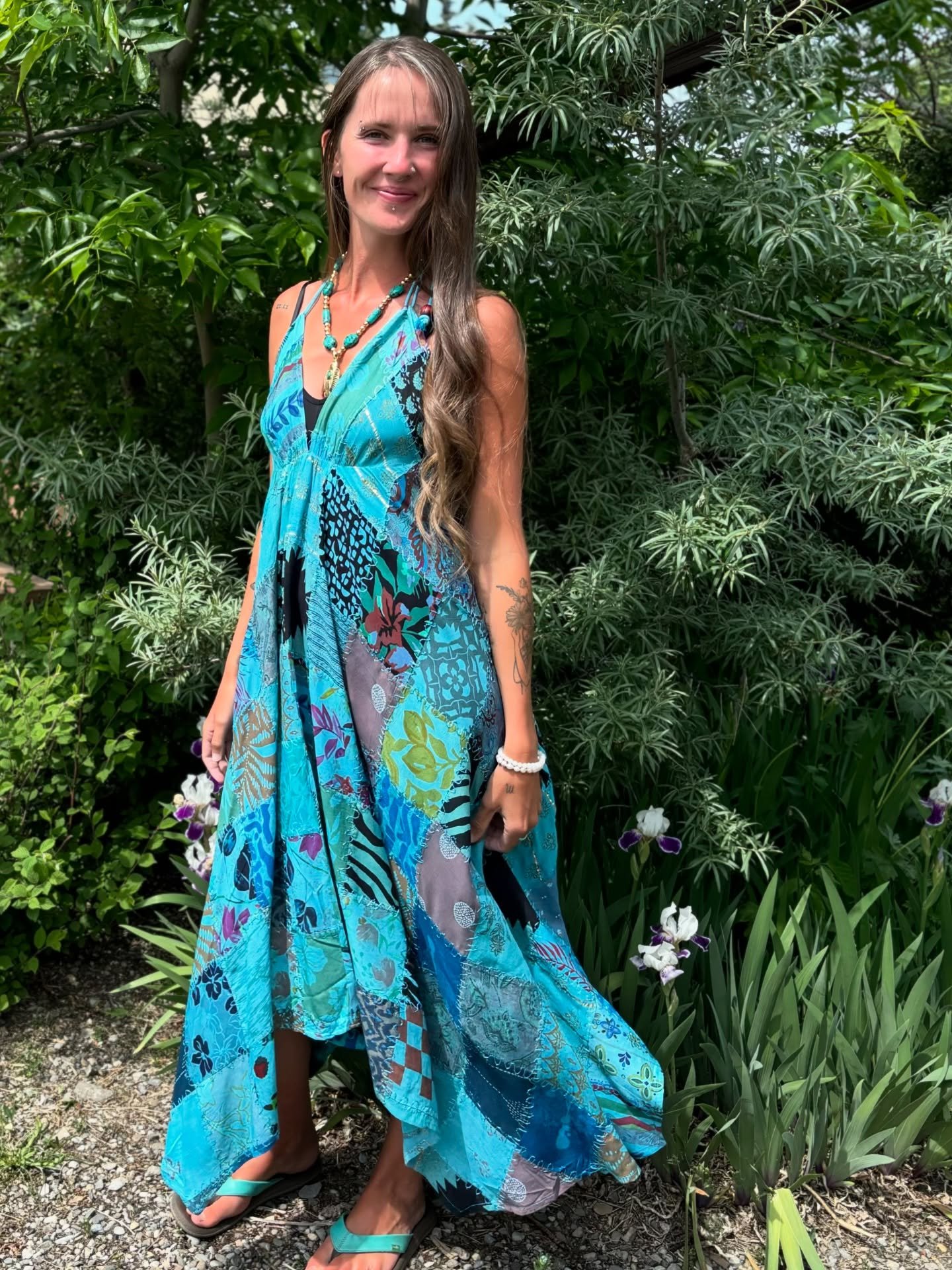 Get ready to turn heads with our stunning, handmade patchwork halter dresses! Perfect for any occasion, these dresses come in four beautiful colors and fit sizes XS-XL - all for just $49.99!