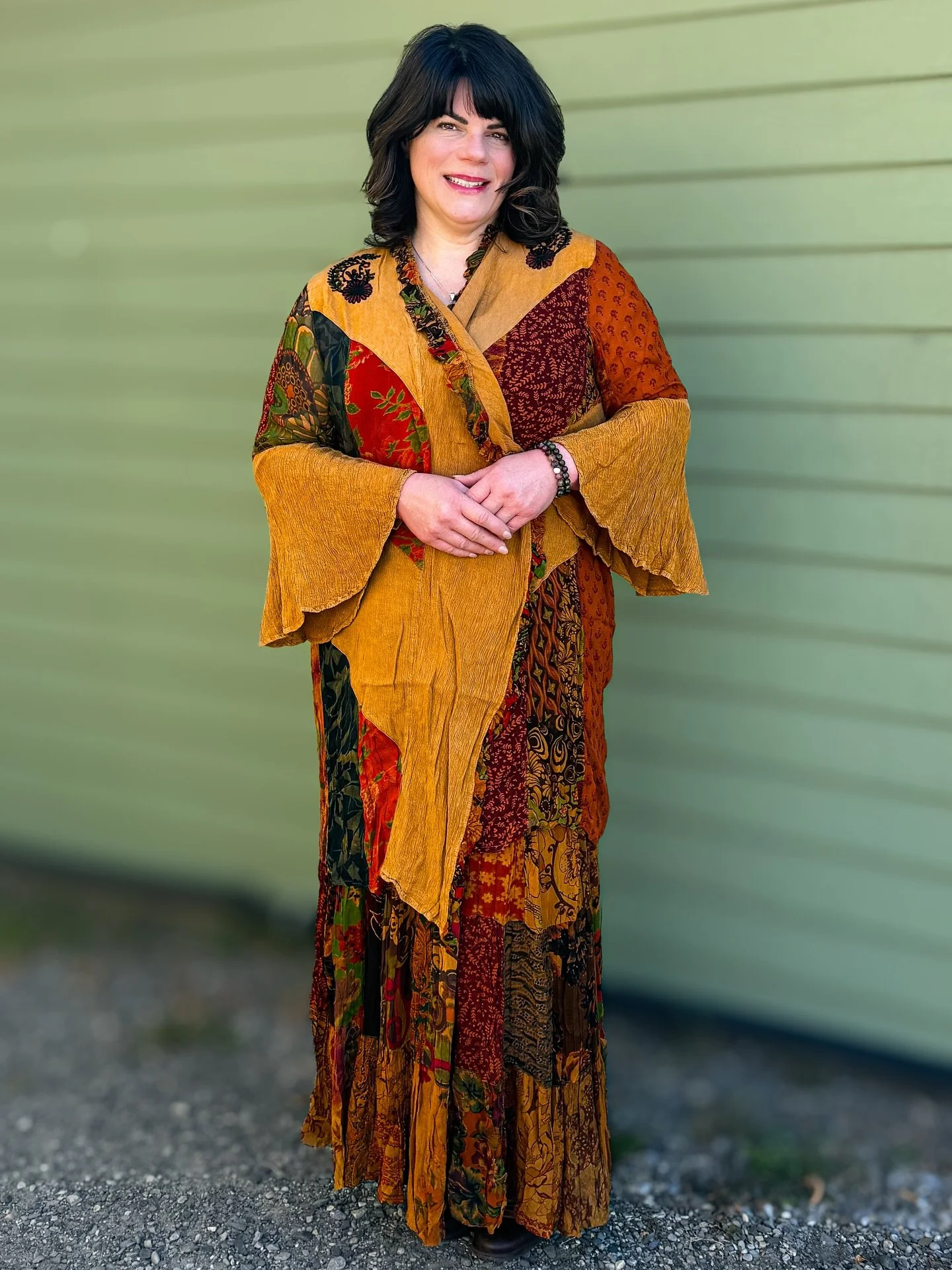 ✨Wrapped in autumn hues and bohemian soul.
This patchwork beauty feels like poetry in motion &mdash; rich velvets, soft crinkle cotton, and a whisper of wanderlust in every stitch. 🍂✨
Perfect for cozy days, soulful moments, and stories waiting to un