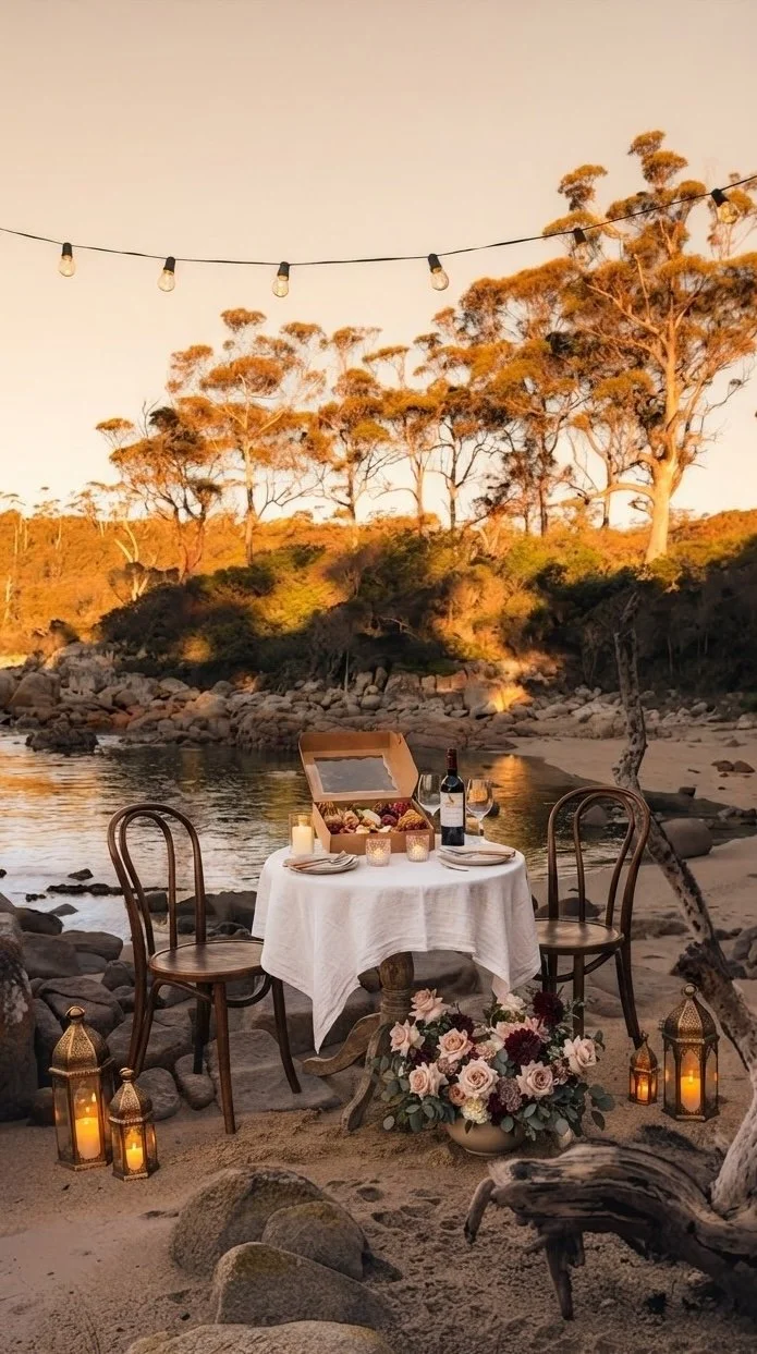 Romantic intimate coastal dinner proposal
