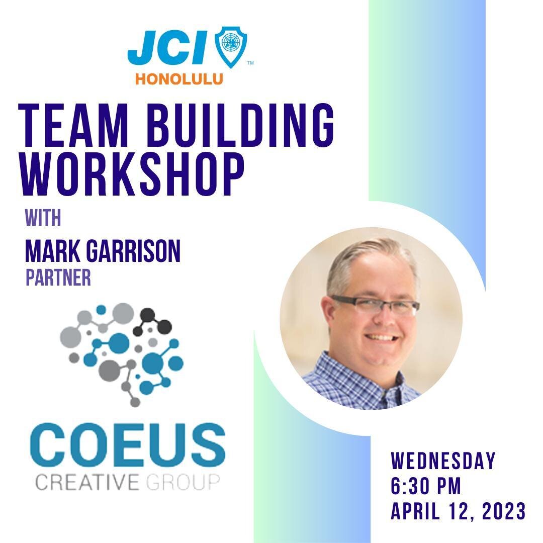 Join us as we learn team-building skills with Mark Garrison - Partner at Coeus Creative Group! Mark trained various Fortune 500 companies and Jaycees worldwide and has even developed official JCI training that we offer across the JCI ecosystem! 

Adm