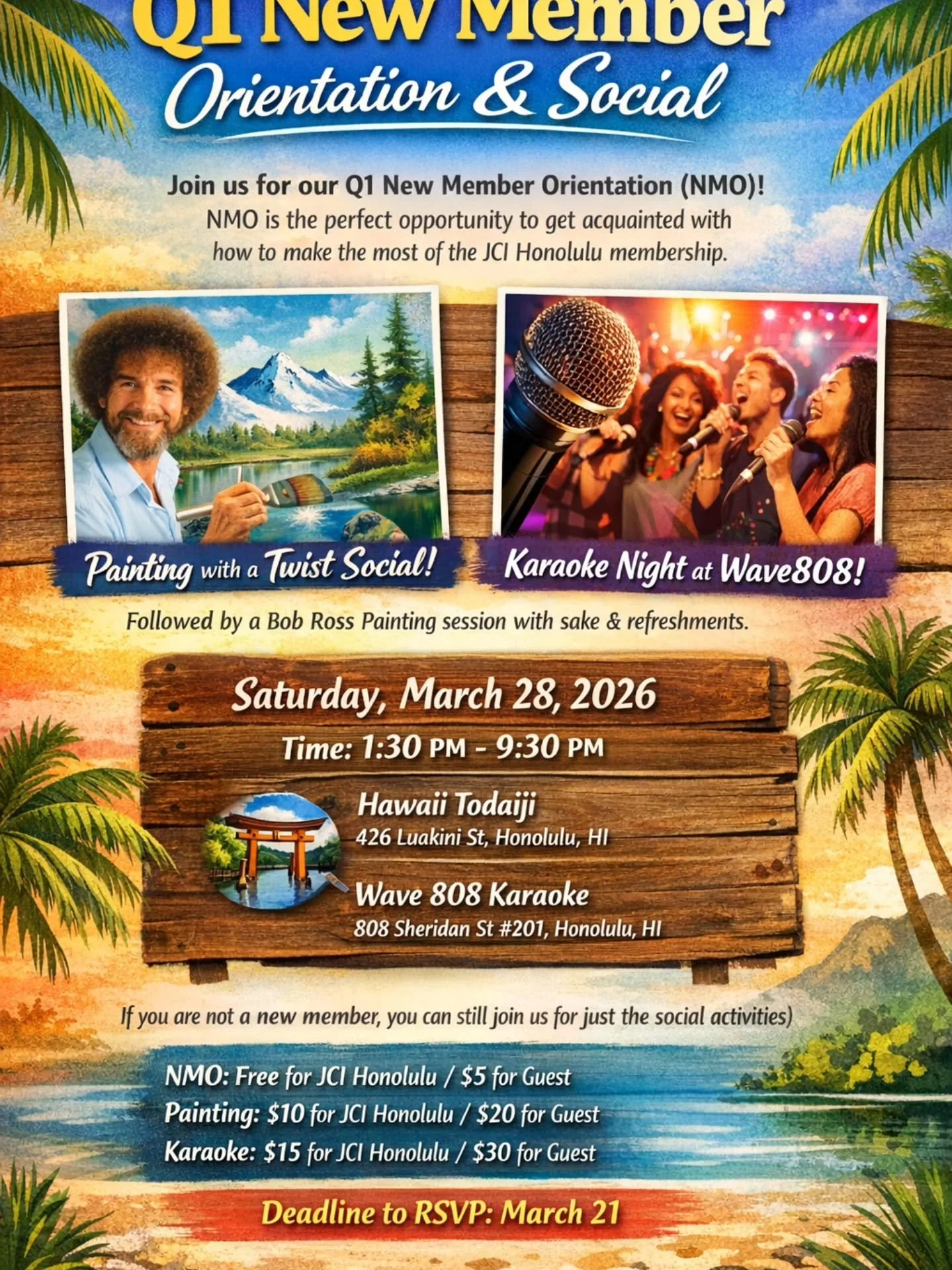 Join us for our Q1 New Member Orientation and a full afternoon of fun, connection, and creativity!

New Member Orientation is a great opportunity for both new and returning members to learn what it means to be part of JCI Honolulu and how to make the